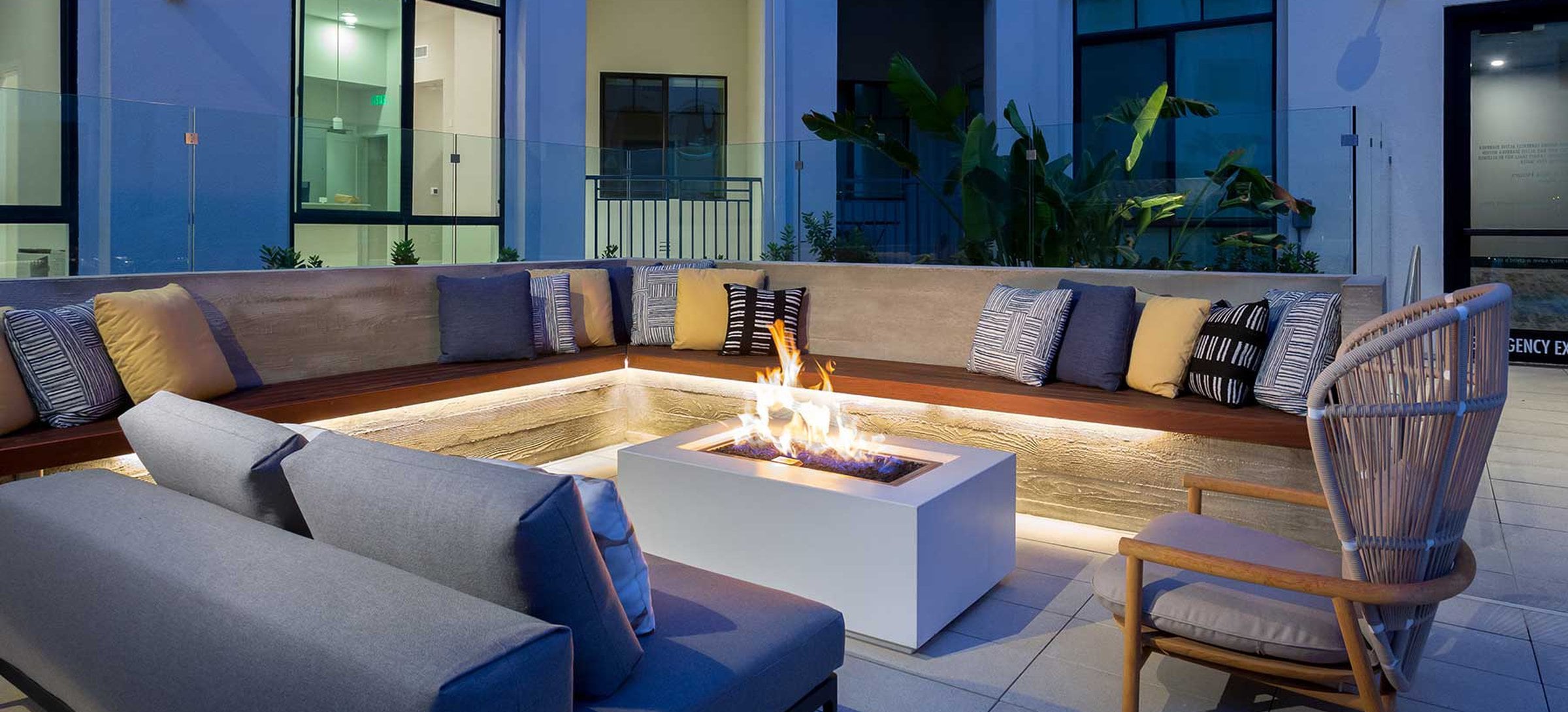 Sundeck lounge seating with firepit