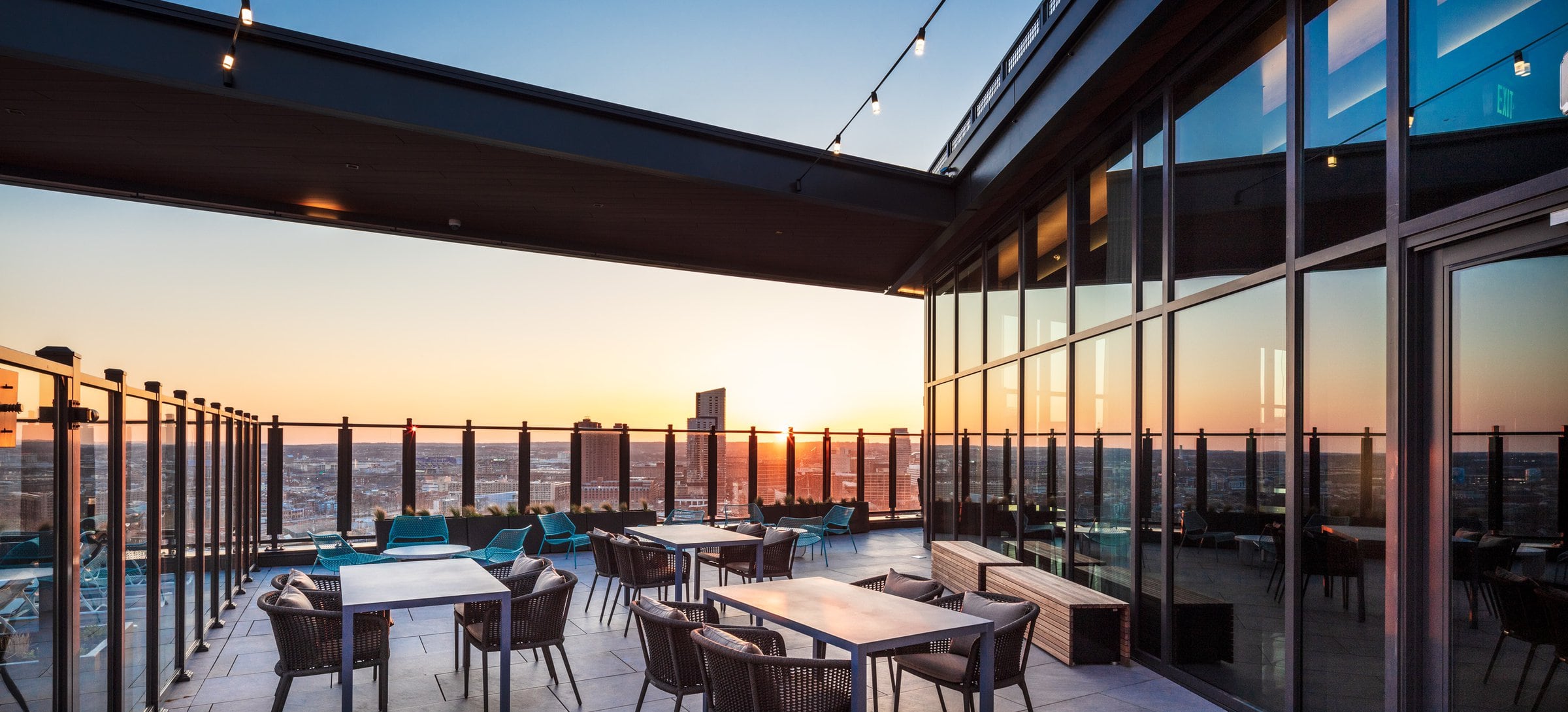 24th Floor rooftop terrace with grill stations and multiple seating areas