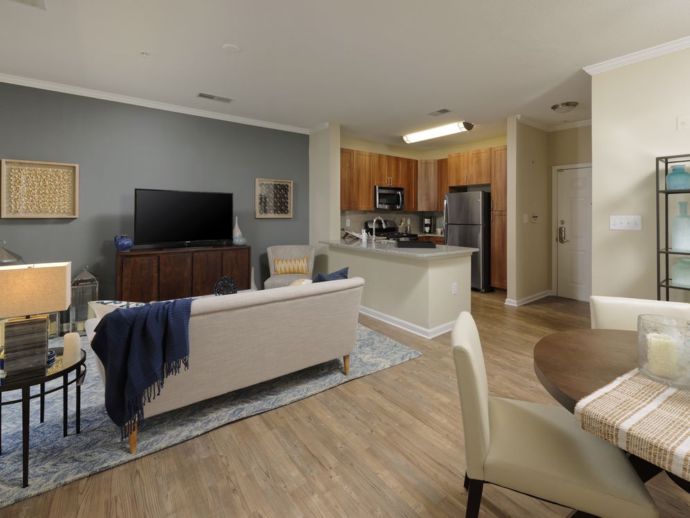 Hazelnut Finish Package kitchen, living and dining areas