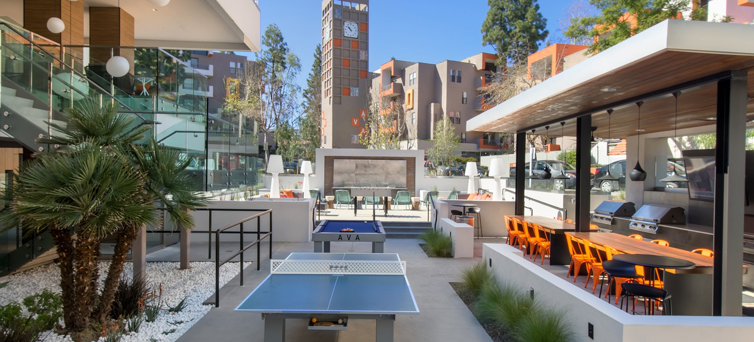 Courtyard with Outdoor Game Tables