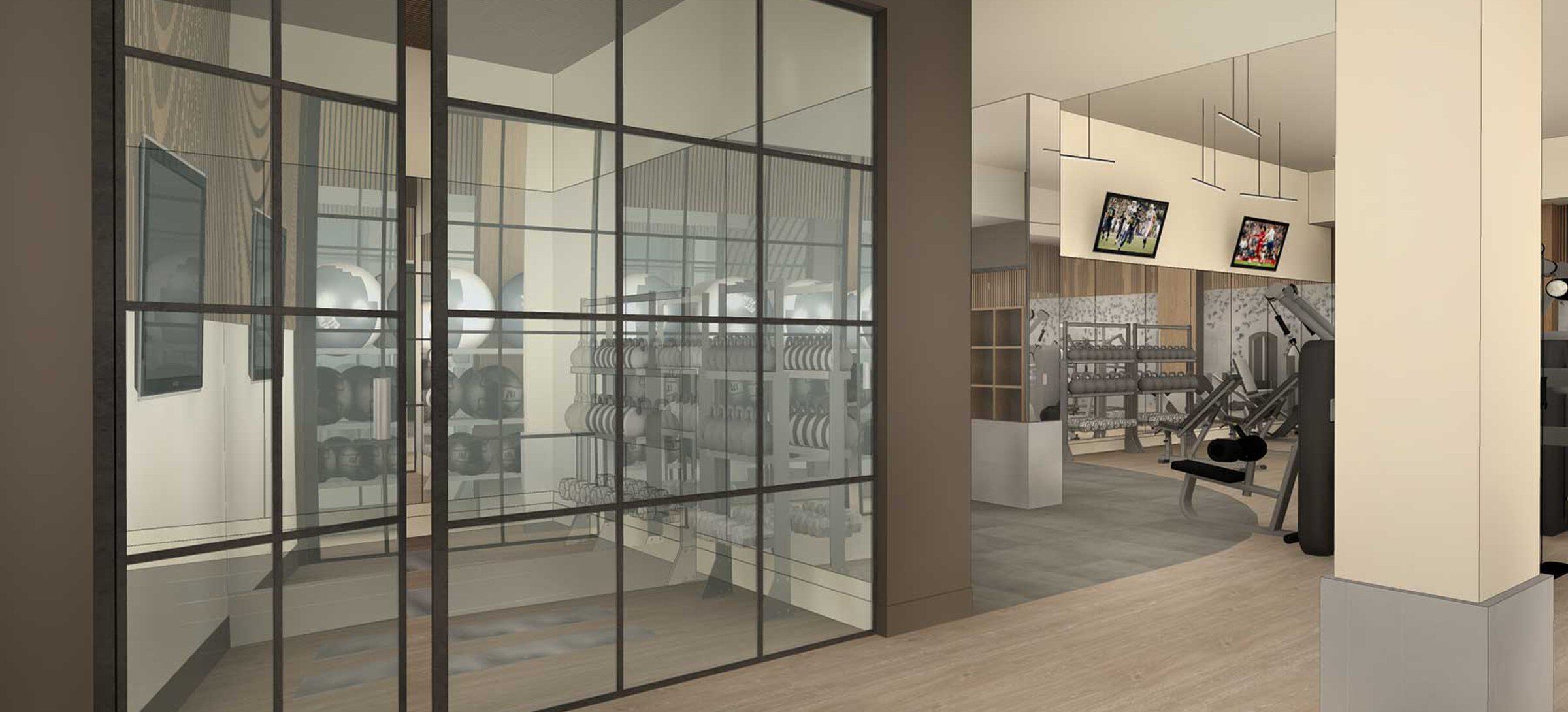 Coming Soon: Expanded fitness center and fitness studios with brand new equipment, including Echelon Mirror virtual fitness technology (Rendering)
