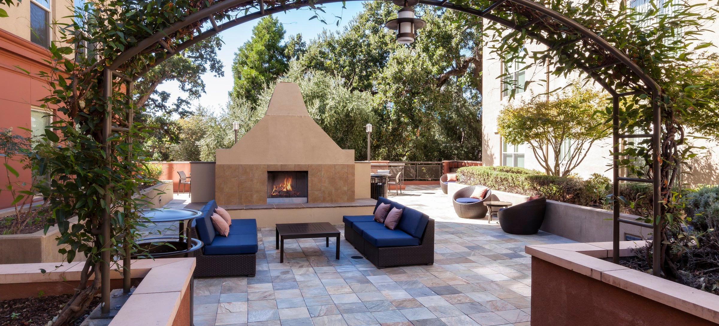 Phase I Courtyard with Fireplace and Lounge Seating