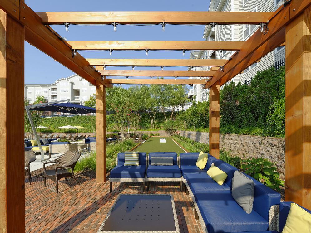 Courtyard with lounge seating and outdoor gaming area