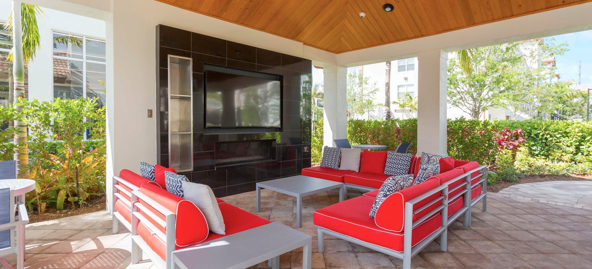 Outdoor seating area with TV