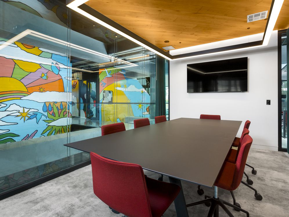 Conference room with mural art by Priscilla Witte
