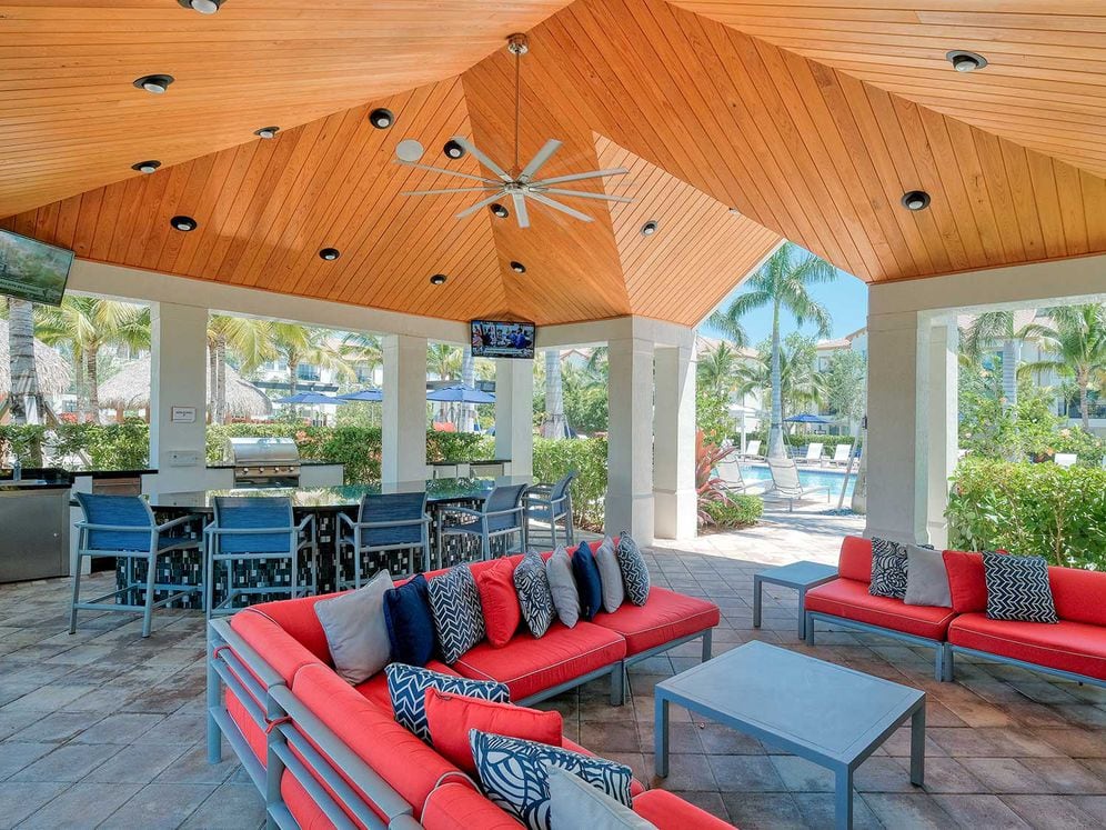 Barbecue grills and dining area with TV