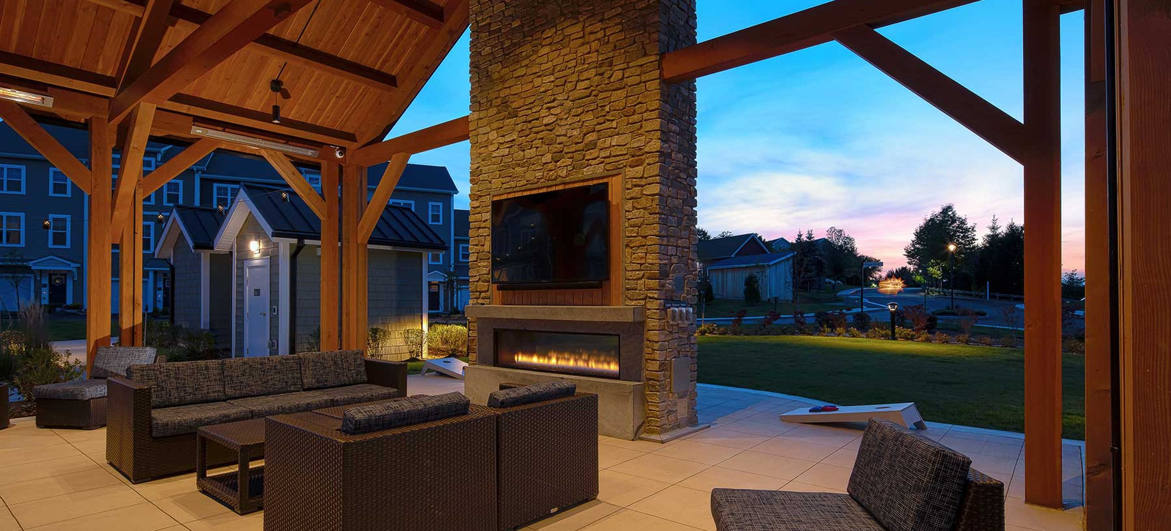 Phase II Courtyard with outdoor lounge and fireplace