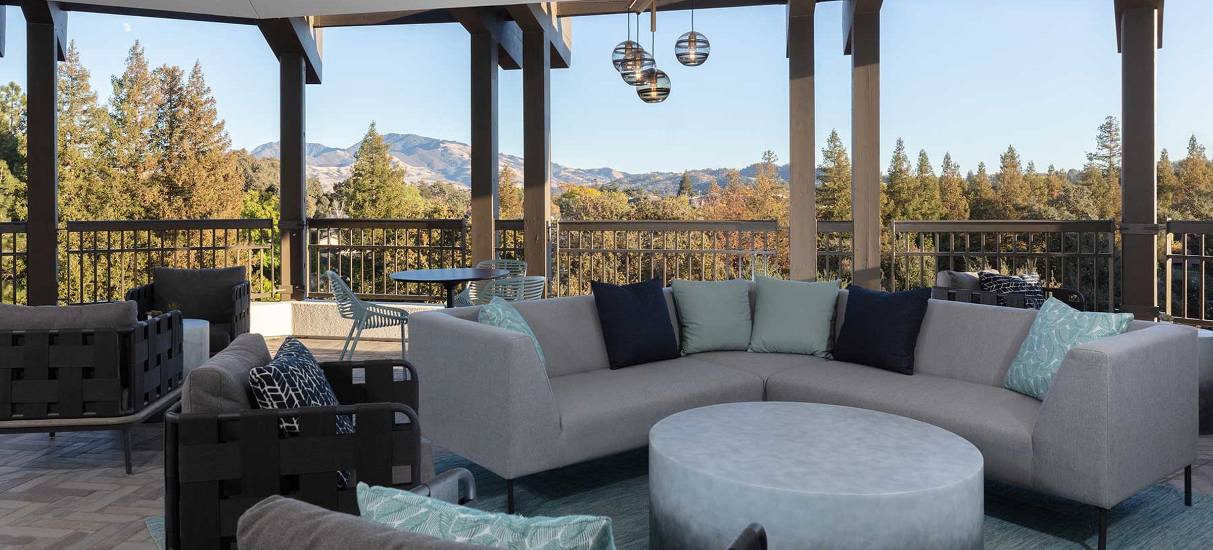 Phase II Rooftop terrace with lounge seating and views of Mount Diablo